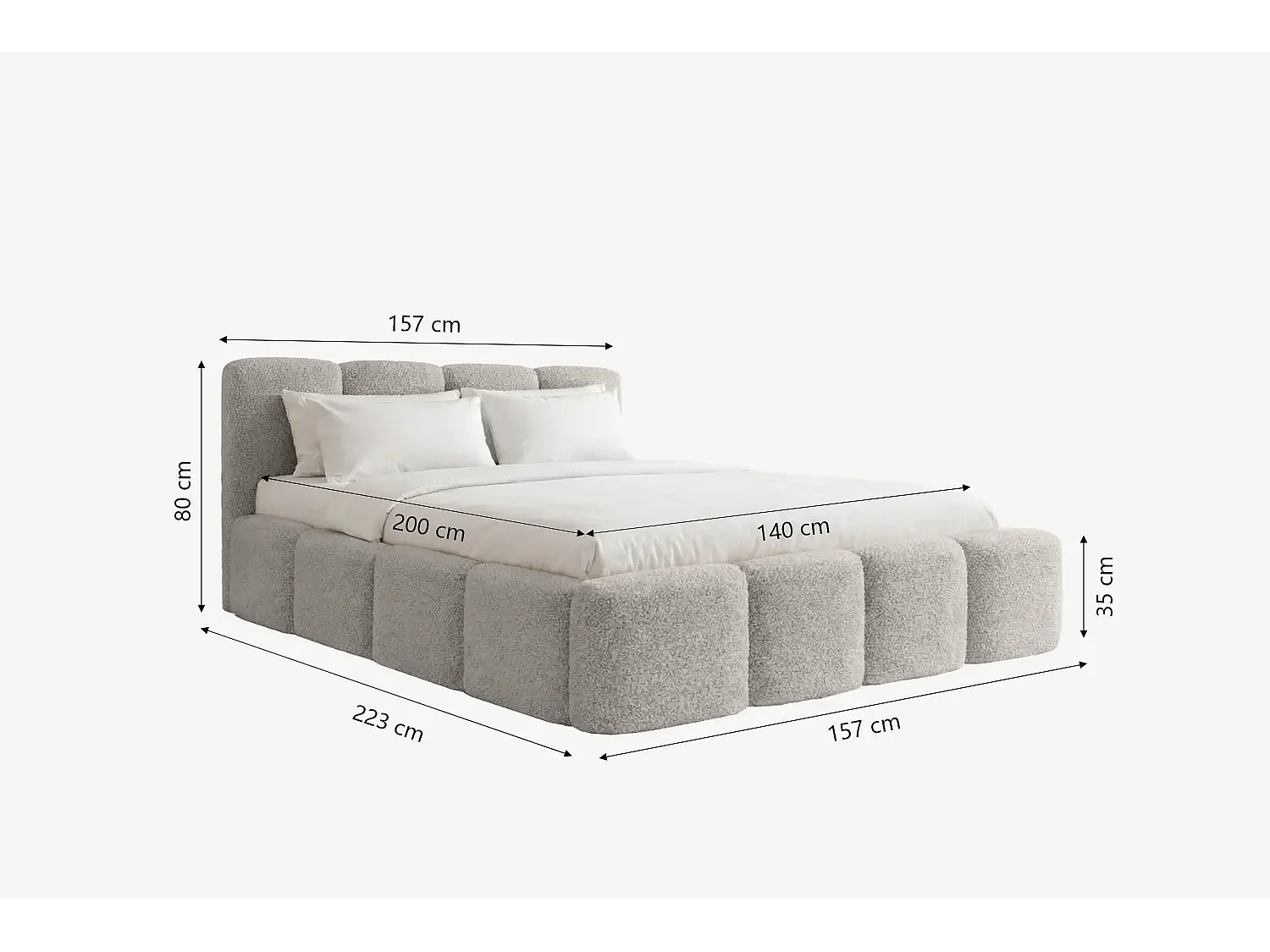 MNUUO Polsterbett MIOA LITE mit Bettkasten Hellgrau 140 x 200 cm Hebbarer Holz-Lattenrost