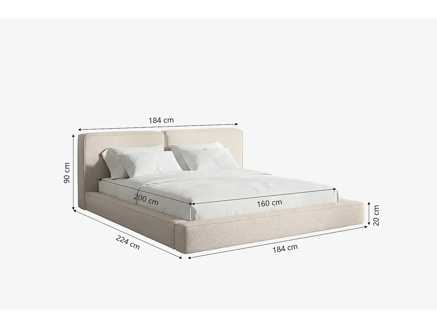 MNUUO lit capitonné NEENO BASE beige 160 x 200 cm