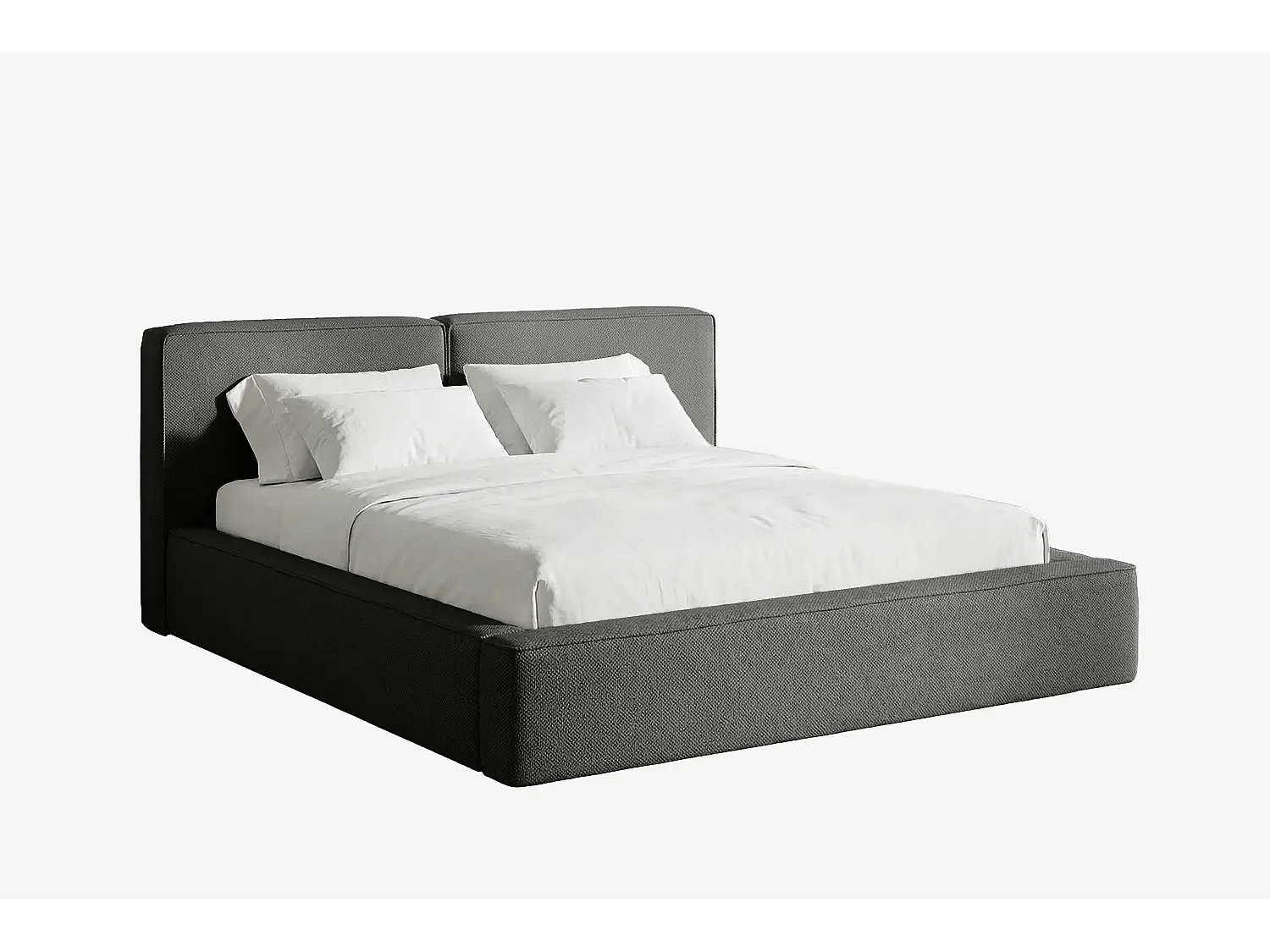 Lit capitonné MNUUO NEENO avec coffre de rangement, gris foncé, 160 x 200 cm, sommier à lattes en bois relevable