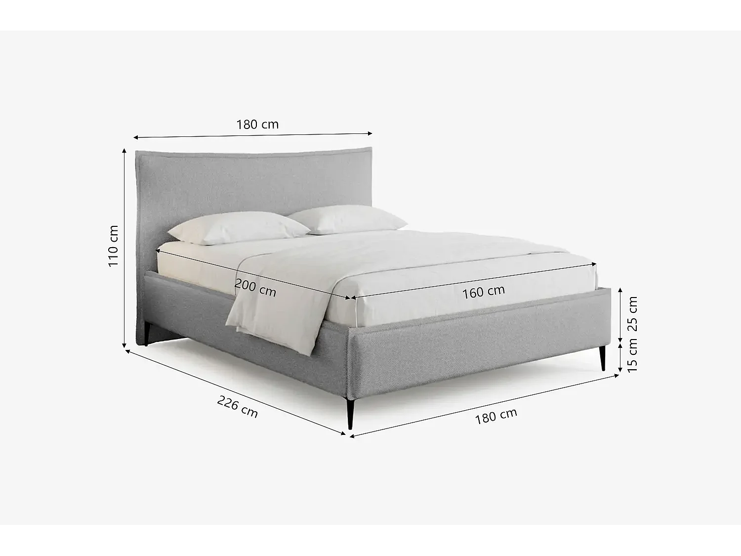 Lit capitonné MNUUO CELLEO avec coffre de rangement, gris, 160 x 200 cm, sommier à lattes en bois relevable.
