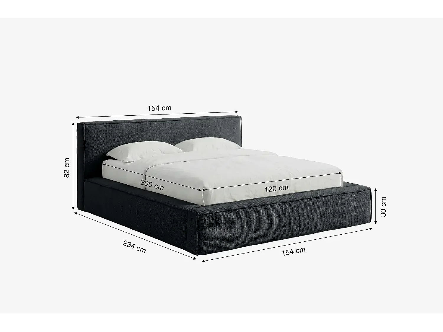 Lit capitonné MNUUO BUUN avec coffre de rangement, gris foncé, 120 x 200 cm, sommier à lattes en bois relevable