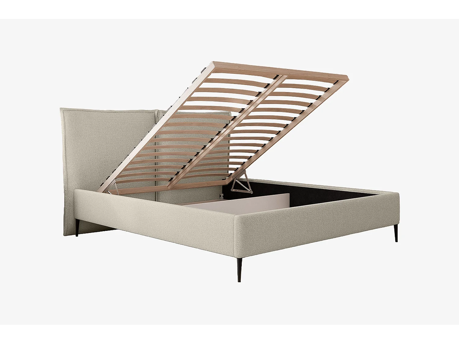 Lit capitonné MNUUO MEVOO avec coffre de rangement, beige, 120 x 200 cm, sommier à lattes en bois relevable