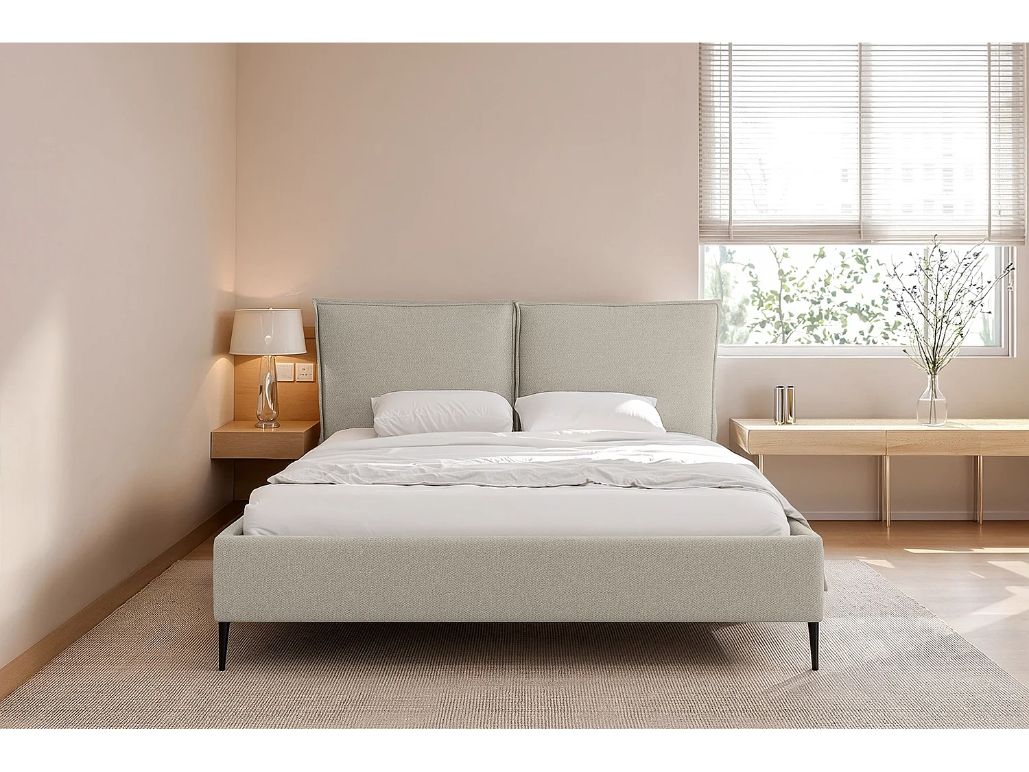 Lit capitonné MNUUO MEVOO avec coffre de rangement, beige, 120 x 200 cm, sommier à lattes en bois relevable