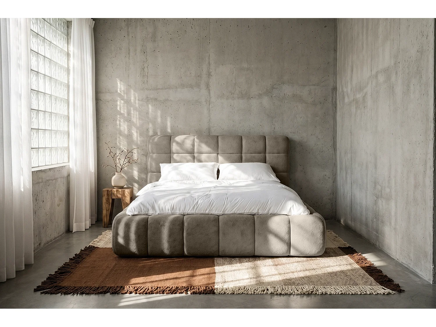 Lit capitonné MNUUO CHOCCO avec coffre de rangement Taupe 180 x 200 cm Sommier à lattes en bois relevable