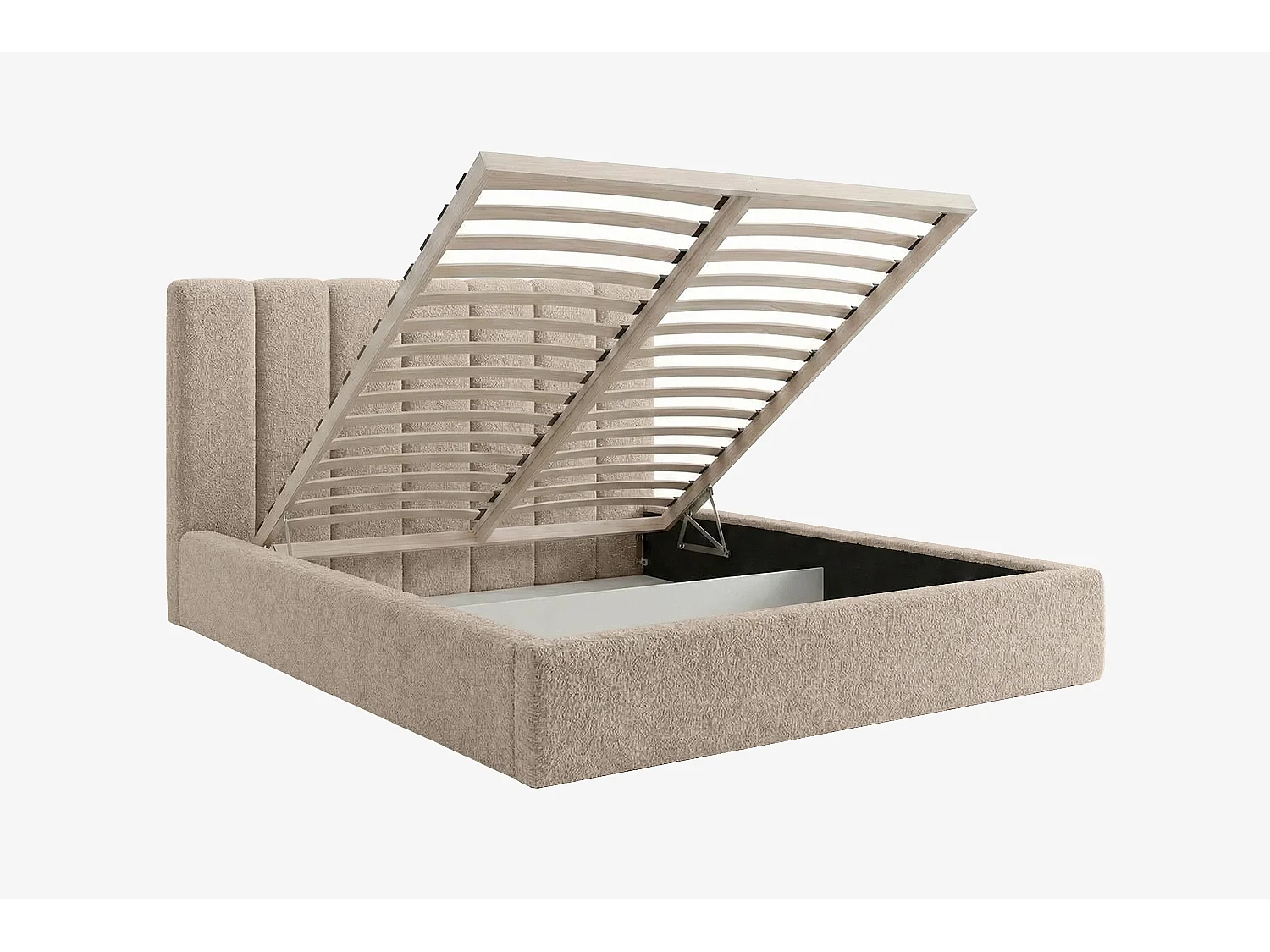 Lit capitonné MNUUO FELAA avec coffre de rangement, beige, 180 x 200 cm, sommier à lattes en bois relevable
