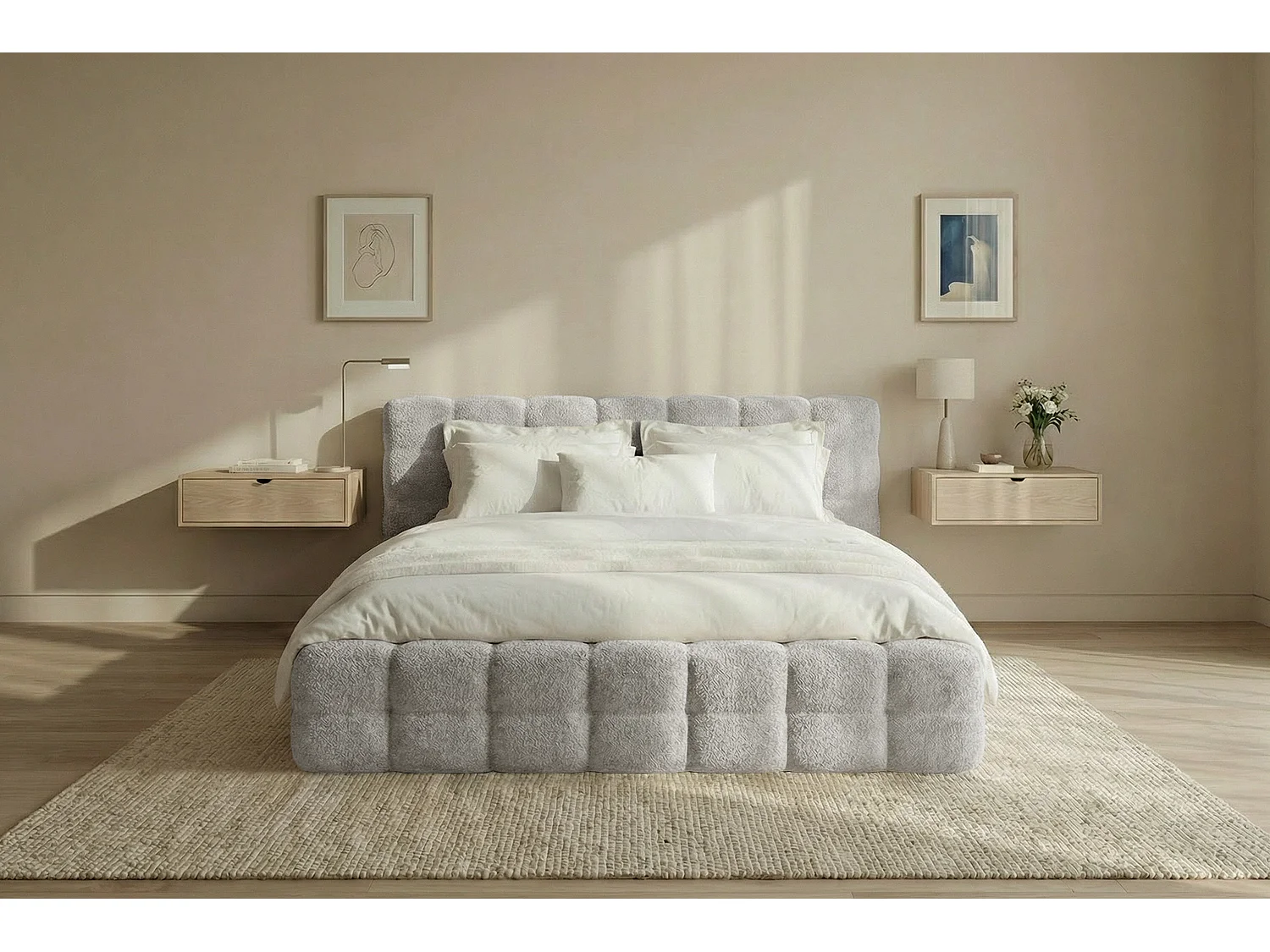 MNUUO gestoffeerd bed KAIO met opbergbox, lichtgrijs, 140 x 200 cm, opklapbare lattenbodem