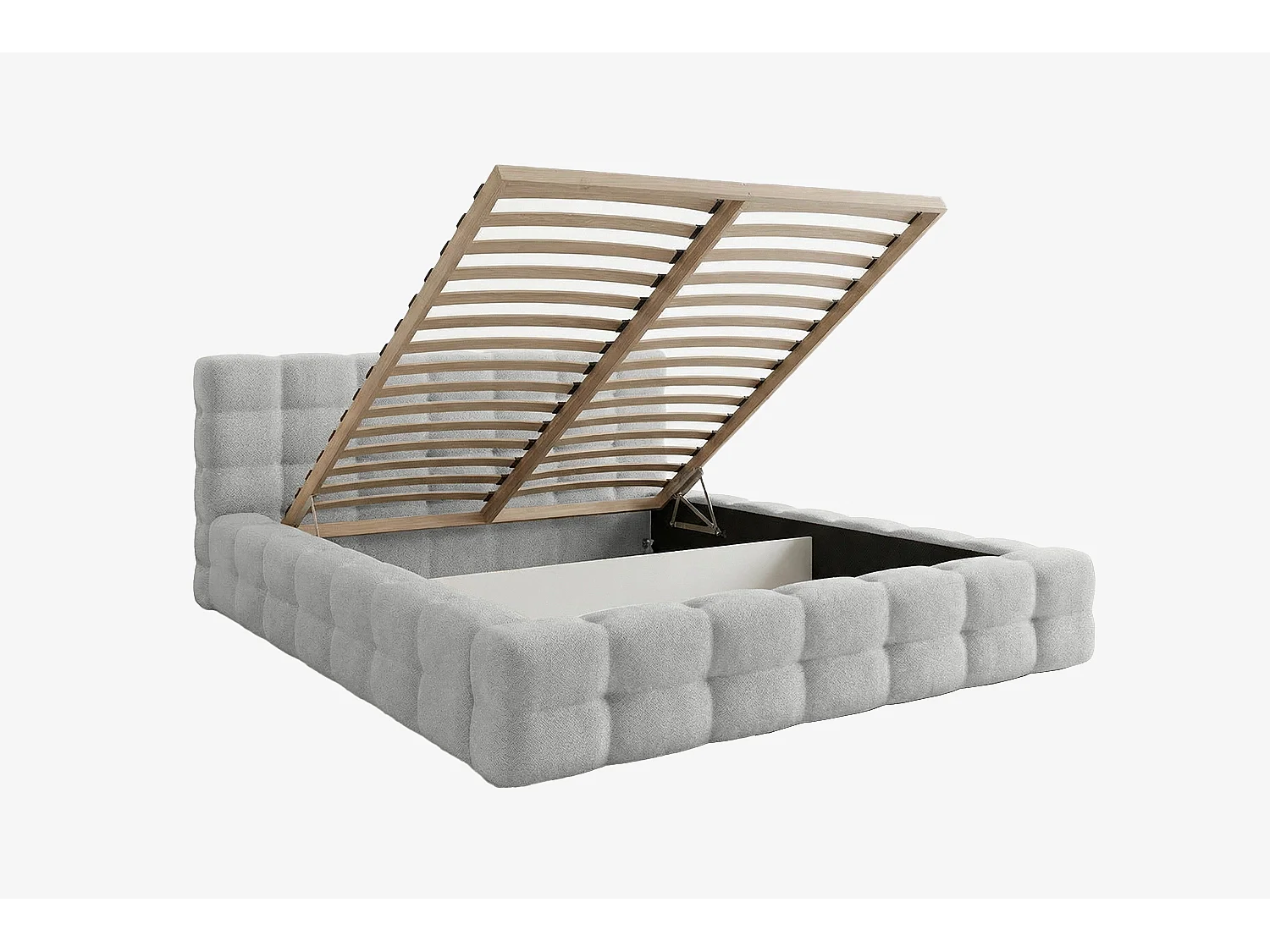 MNUUO gestoffeerd bed KAIO met opbergbox, lichtgrijs, 140 x 200 cm, opklapbare lattenbodem