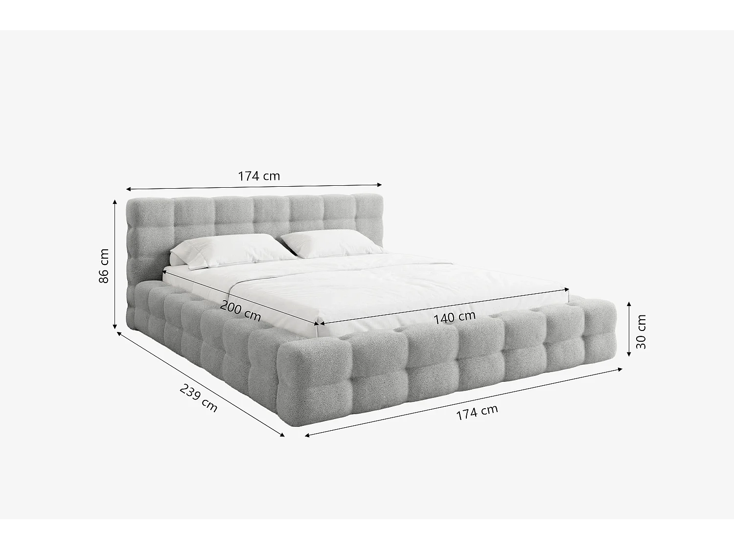 MNUUO gestoffeerd bed KAIO met opbergbox, lichtgrijs, 140 x 200 cm, opklapbare lattenbodem