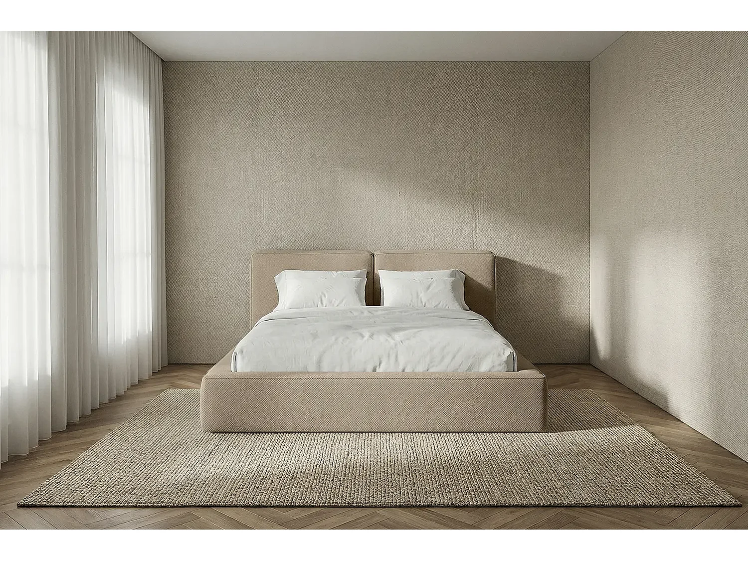 Lit capitonné MNUUO NEENO avec coffre de rangement, taupe, 120 x 200 cm, sommier à lattes en bois relevable