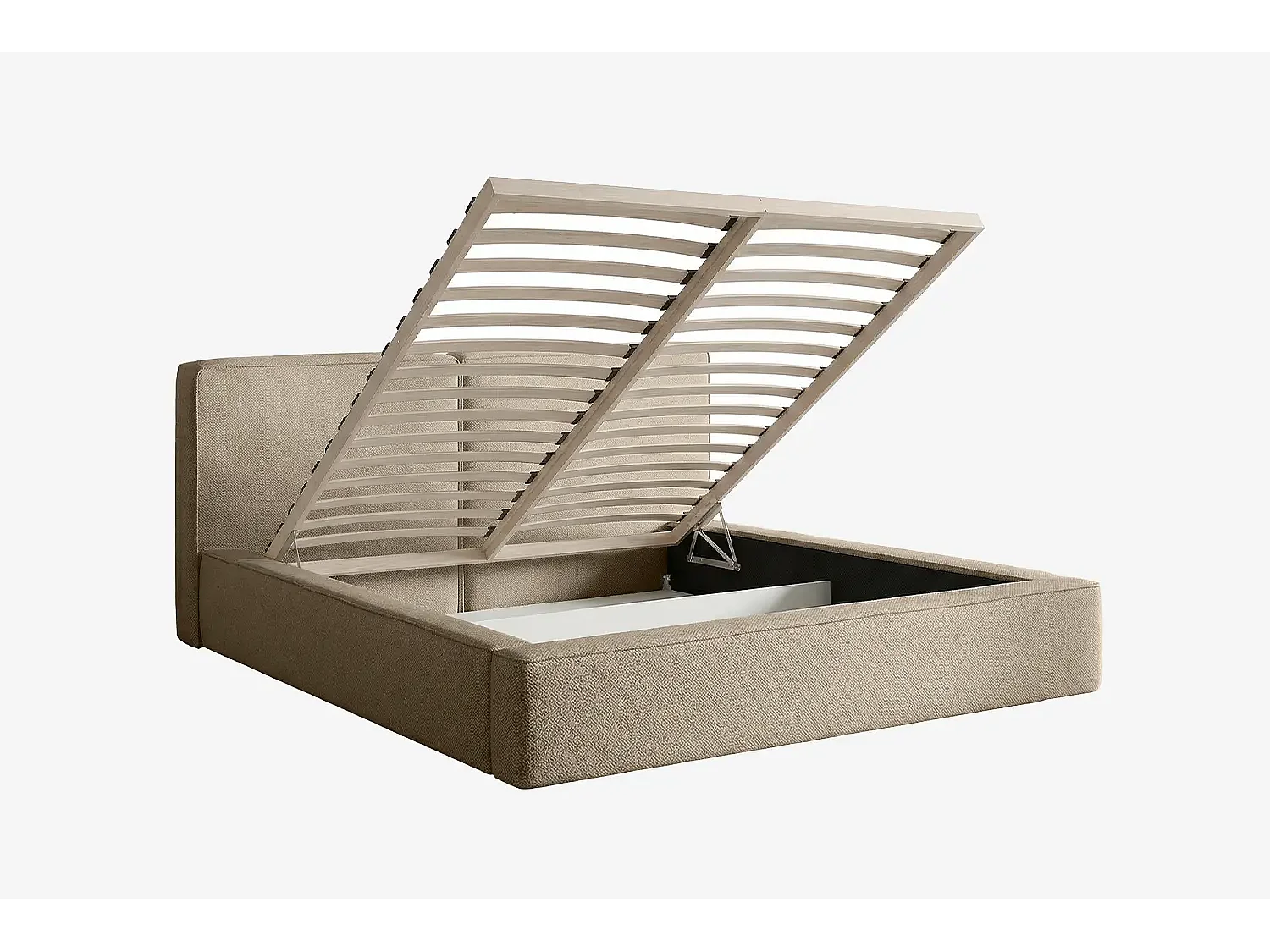 Lit capitonné MNUUO NEENO avec coffre de rangement, taupe, 120 x 200 cm, sommier à lattes en bois relevable