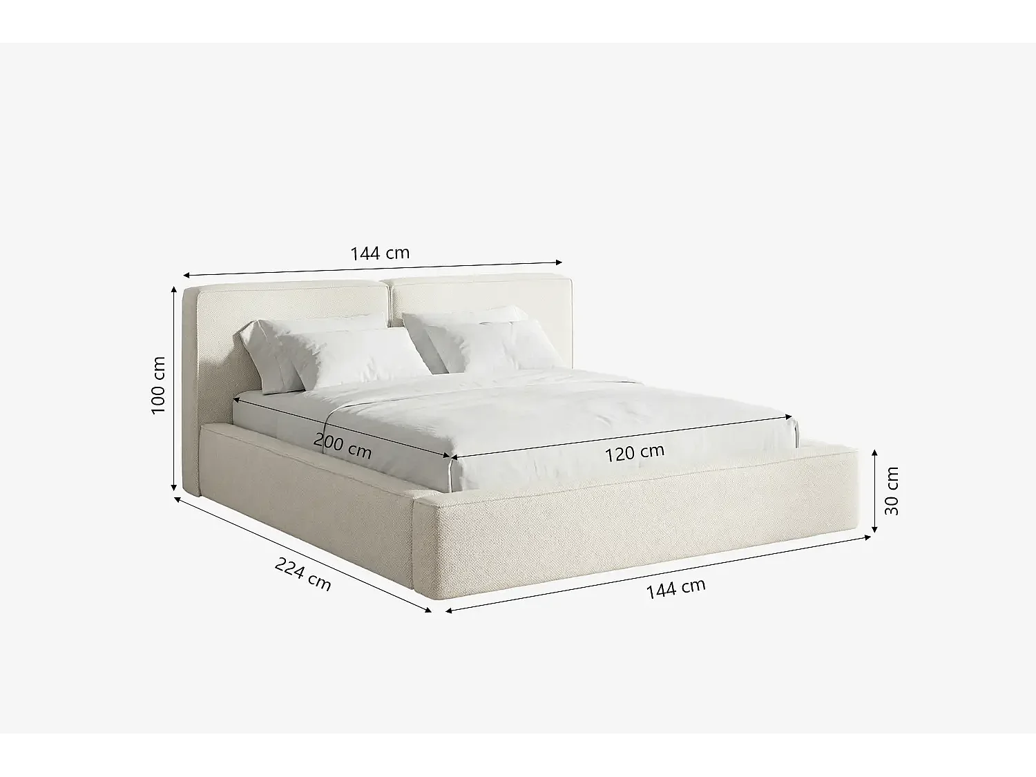 Lit capitonné MNUUO NEENO avec coffre de rangement, crème, 120 x 200 cm, sommier à lattes en bois relevable