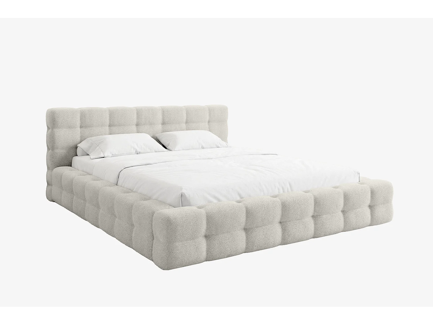 MNUUO Gestoffeerd bed KAIO met opbergbox, crème, 160 x 200 cm, opklapbare lattenbodem