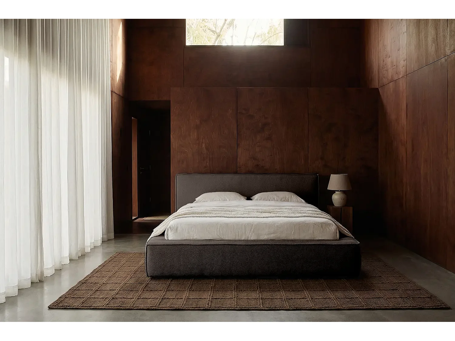 Lit capitonné MNUUO BUUN avec coffre de rangement, marron, 160 x 200 cm, sommier à lattes en bois relevable