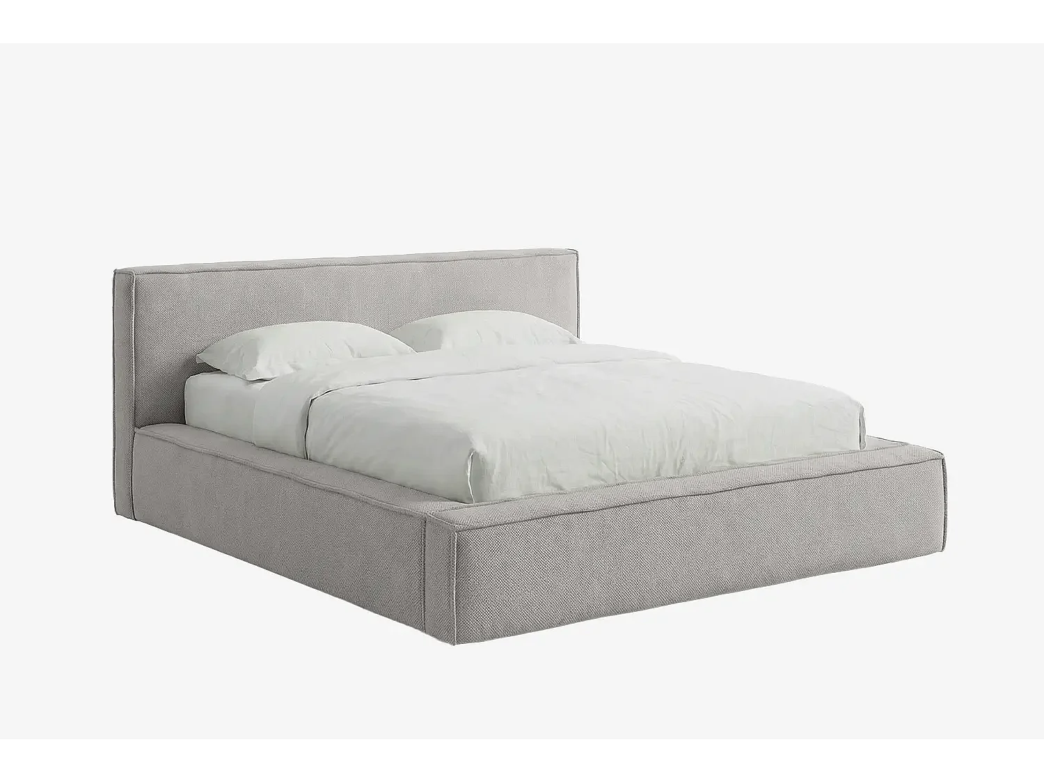 Lit capitonné MNUUO BUUN avec coffre de rangement, gris clair, 200 x 200 cm, sommier à lattes en bois relevable