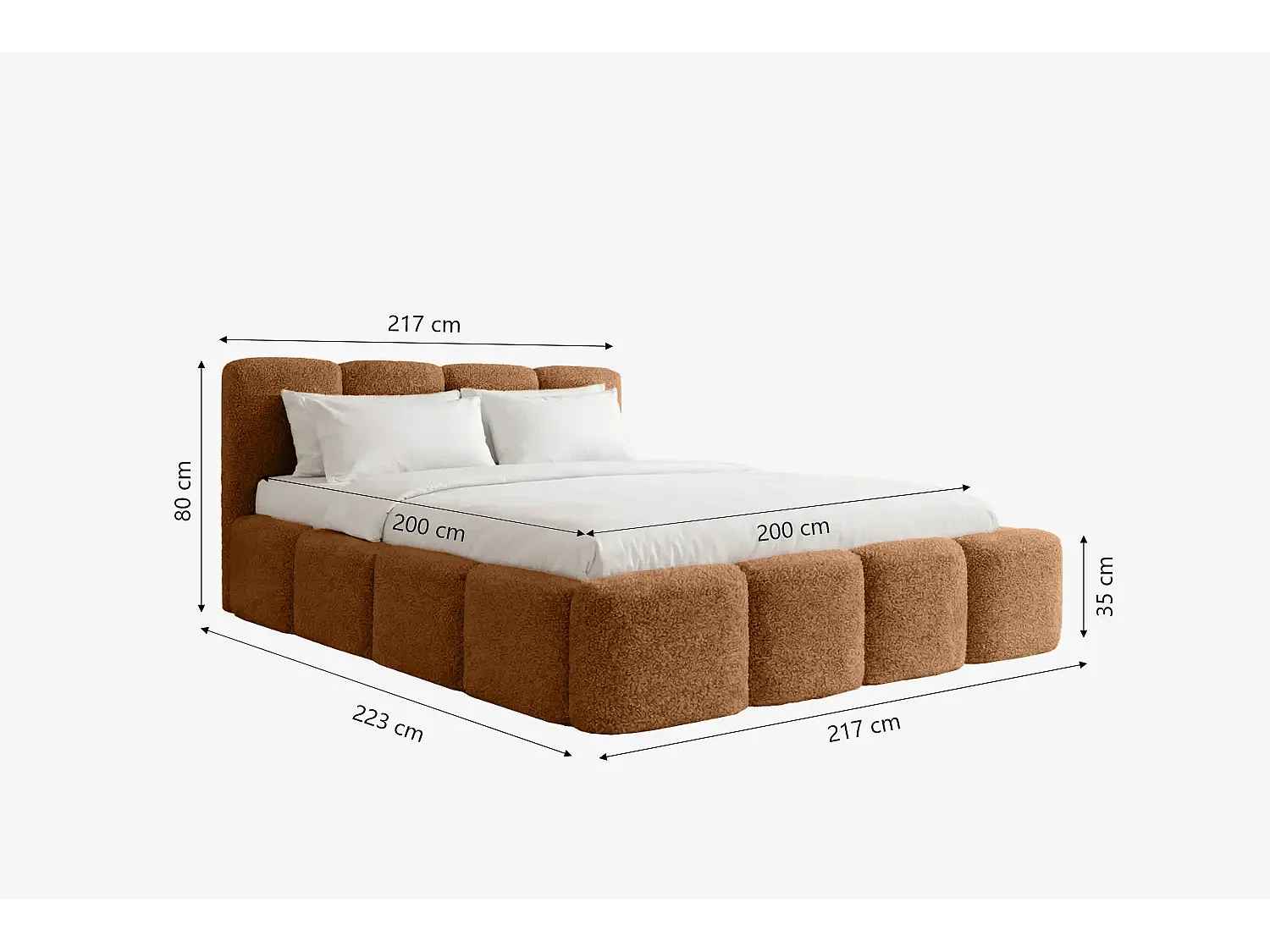 MNUUO Polsterbett MIOA LITE mit Bettkasten Kastanienbraun 200 x 200 cm Hebbarer Holz-Lattenrost