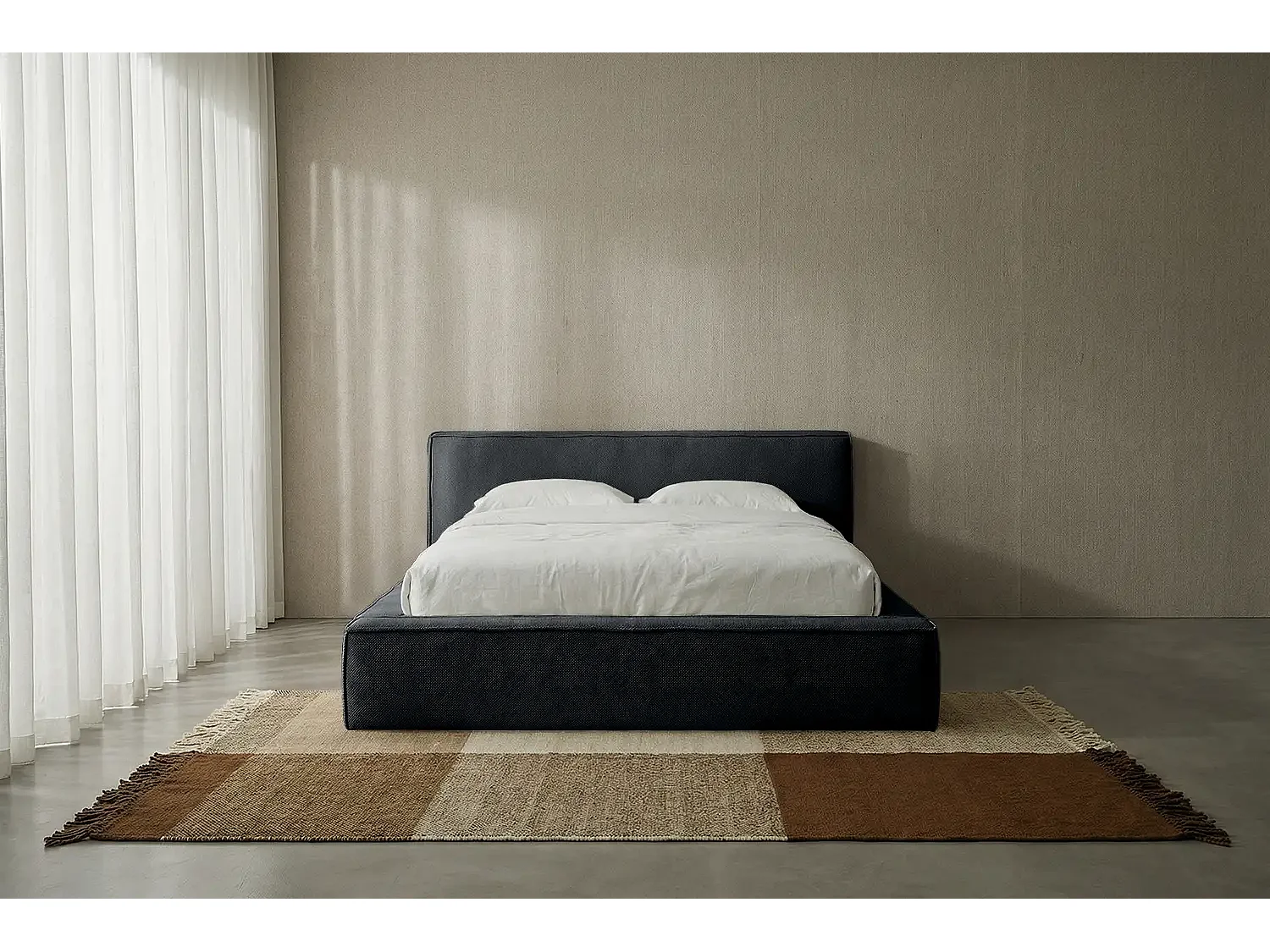 Lit capitonné MNUUO BUUN avec coffre de rangement, gris foncé, 180 x 200 cm, sommier à lattes en bois relevable