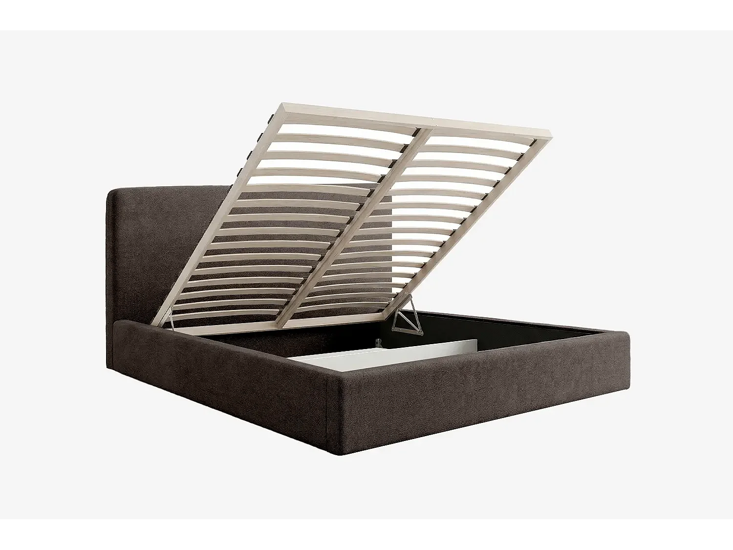Lit capitonné MNUUO ROOZA avec coffre de rangement, marron, 120 x 200 cm, sommier à lattes en bois relevable