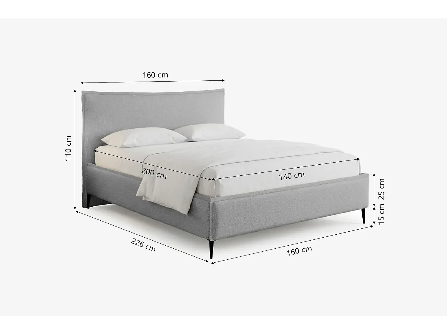 Lit capitonné MNUUO CELLEO avec coffre de rangement, gris, 140 x 200 cm, sommier à lattes en bois relevable.