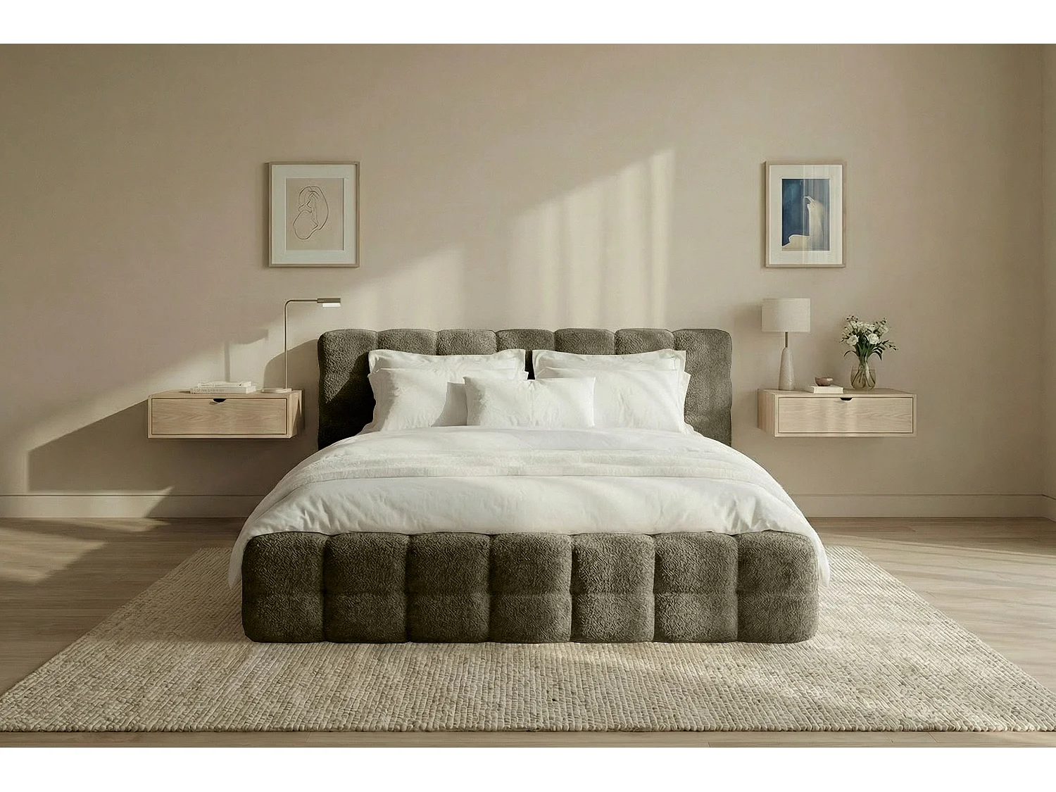 MNUUO Gestoffeerd bed KAIO met opbergbox, groen, 160 x 200 cm, opklapbare lattenbodem