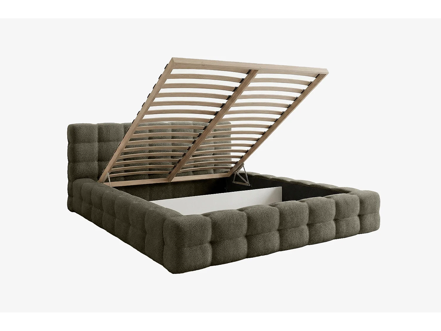 MNUUO Gestoffeerd bed KAIO met opbergbox, groen, 160 x 200 cm, opklapbare lattenbodem