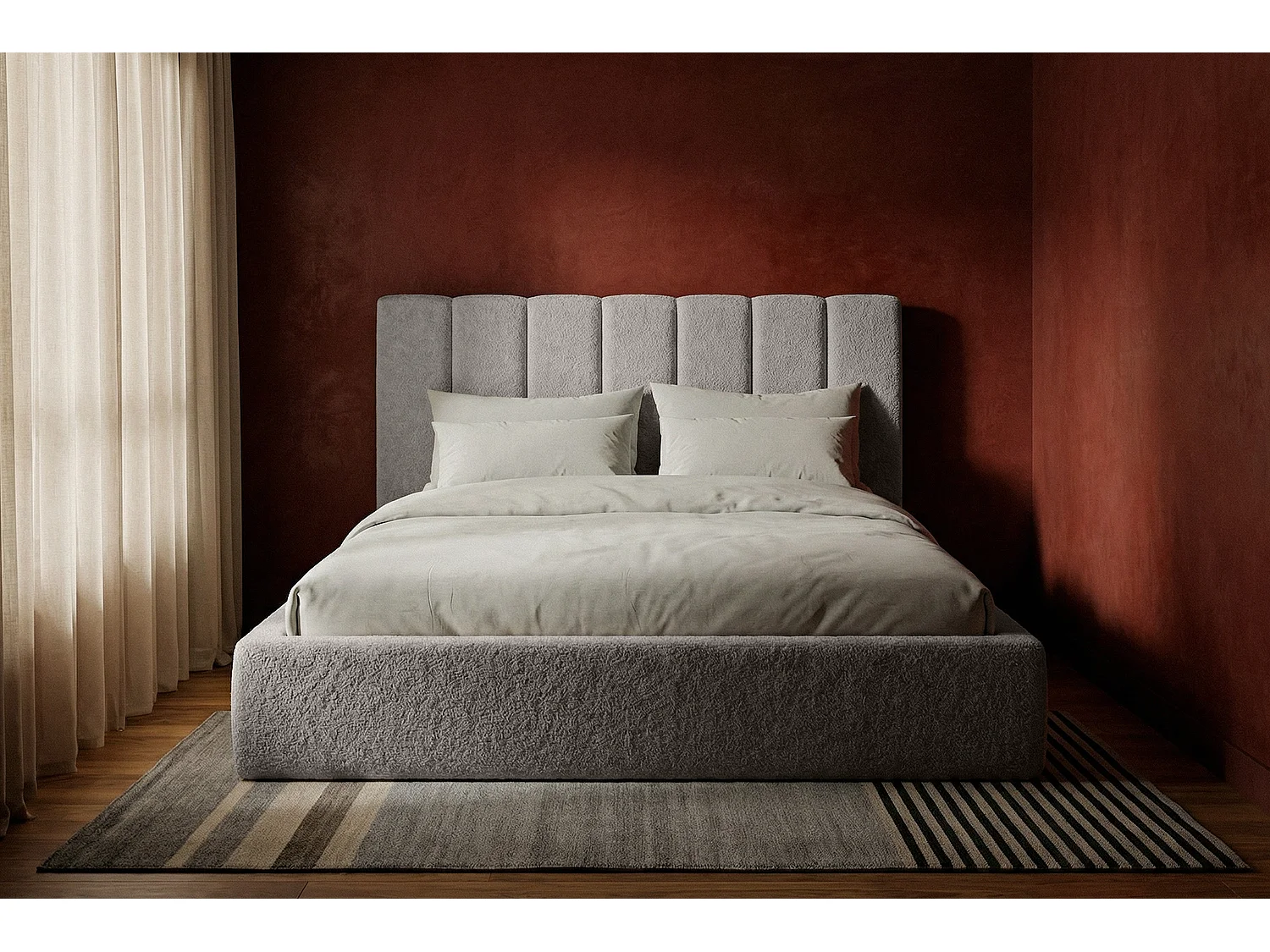 Lit capitonné MNUUO FELAA avec coffre de rangement, gris clair, 120 x 200 cm, sommier à lattes en bois relevable