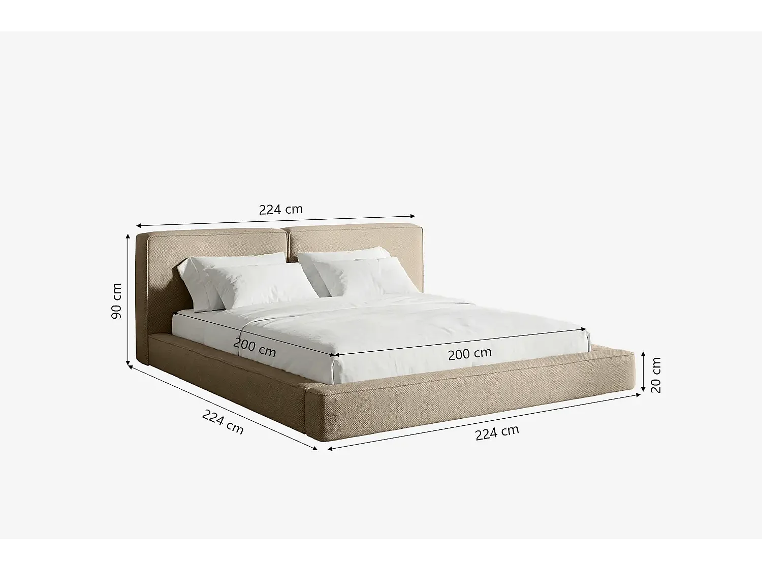 MNUUO lit rembourré NEENO BASE taupe 200 x 200 cm