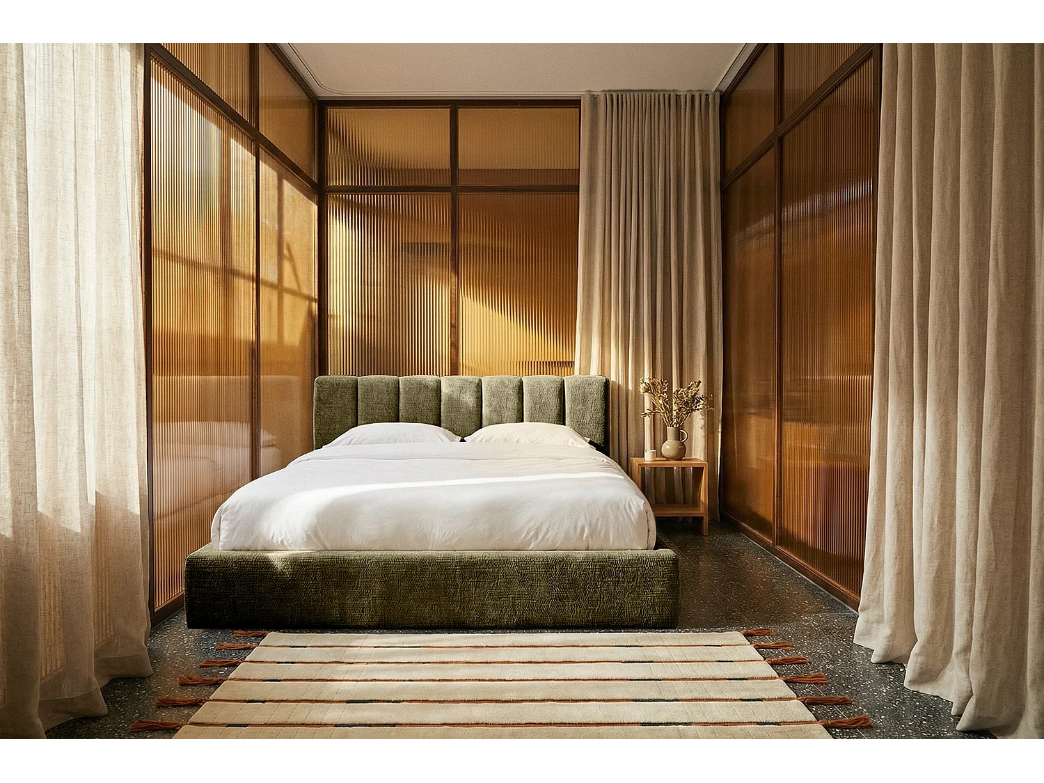MNUUO gestoffeerd bed RENZY met opbergbox, limoengroen, 180 x 200 cm, opklapbare lattenbodem