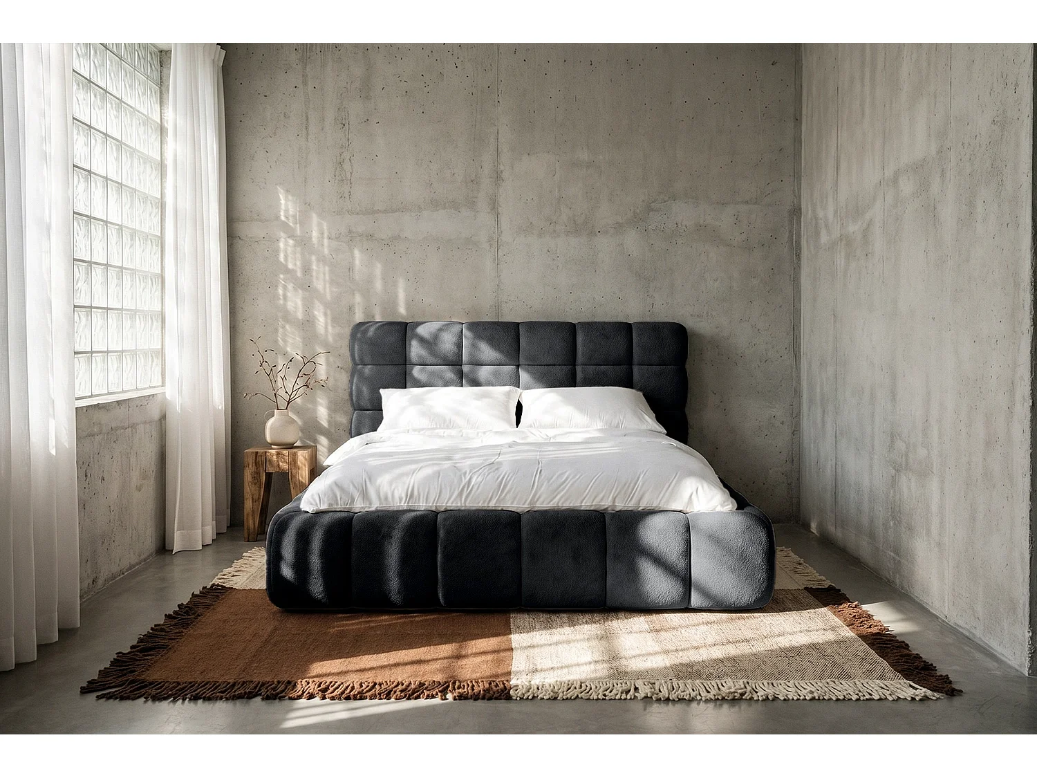 Lit capitonné MNUUO CHOCCO avec coffre de rangement, gris foncé, 180 x 200 cm, sommier à lattes en bois relevable