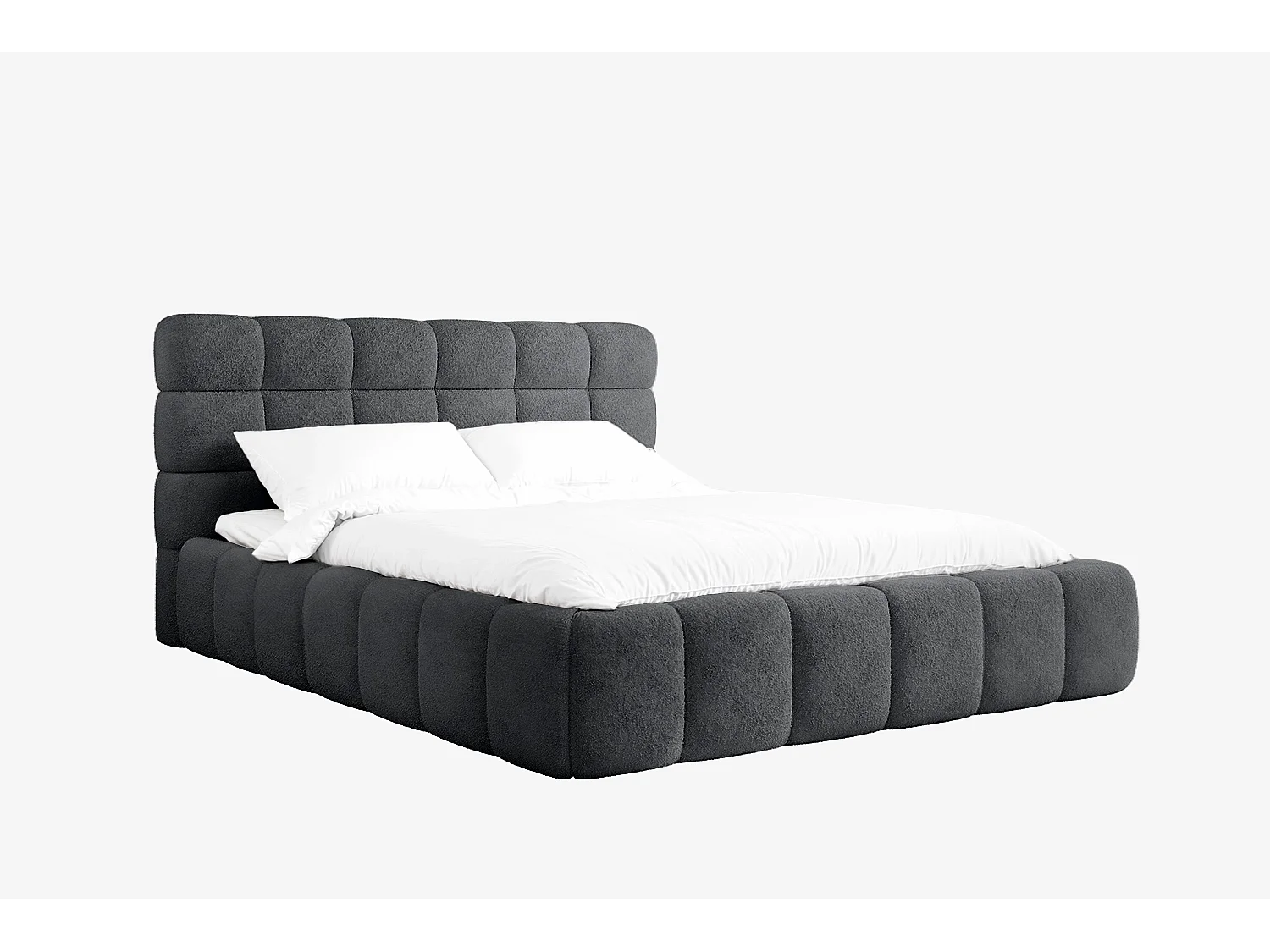 Lit capitonné MNUUO CHOCCO avec coffre de rangement, gris foncé, 180 x 200 cm, sommier à lattes en bois relevable