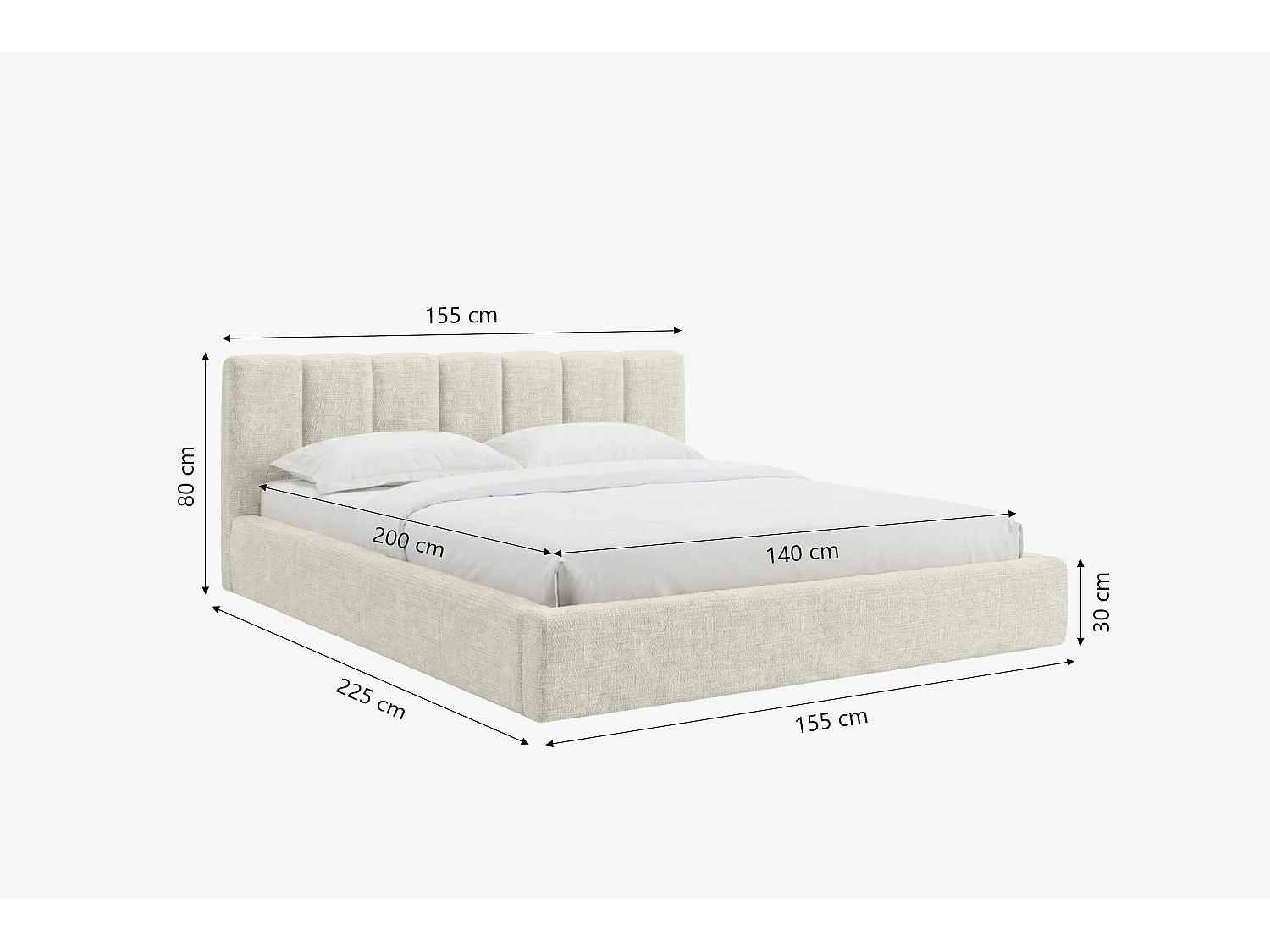 MNUUO gestoffeerd bed RENZY met opbergbox, natuurlijke afwerking, 140 x 200 cm, opklapbare lattenbodem