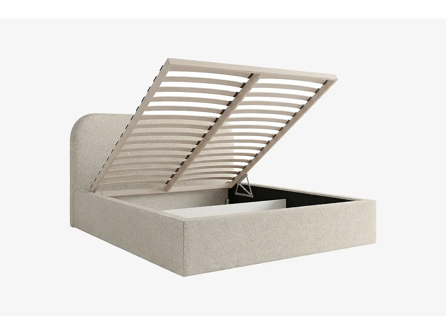 Lit capitonné MNUUO HOREO avec coffre de rangement, beige, 160 x 200 cm, sommier à lattes en bois relevable