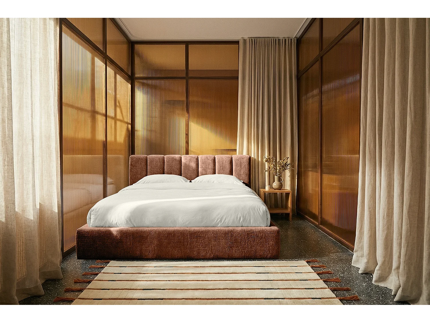 Lit capitonné MNUUO RENZY avec coffre de rangement, rose, 140 x 200 cm, sommier à lattes en bois relevable
