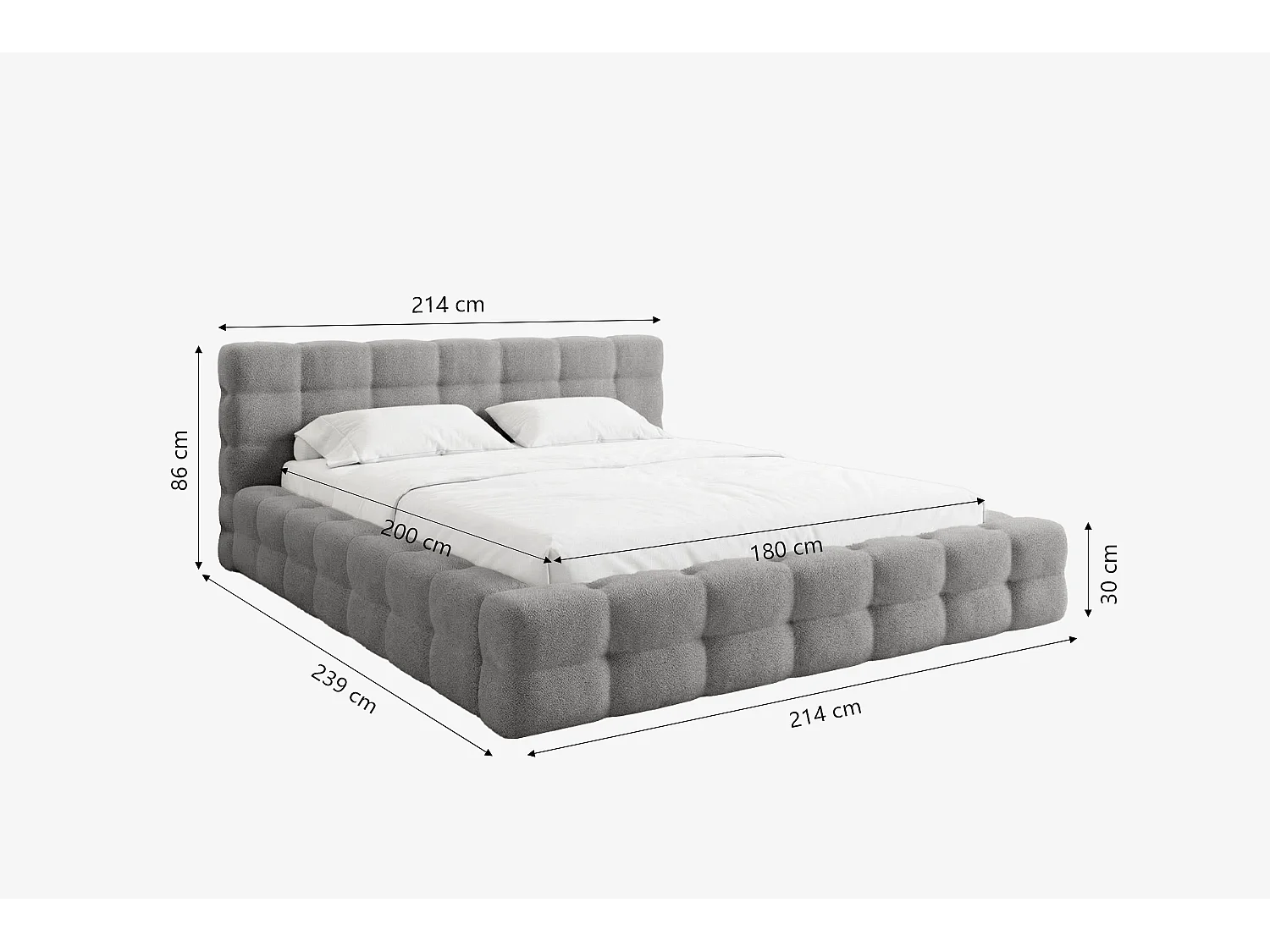 MNUUO Gestoffeerd bed KAIO met opbergbox, grijs, 180 x 200 cm, opklapbare lattenbodem