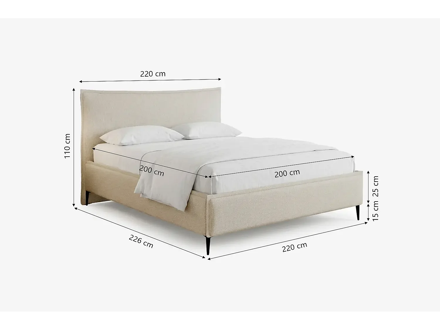 Lit capitonné MNUUO CELLEO avec coffre de rangement, beige, 200 x 200 cm, sommier à lattes en bois relevable