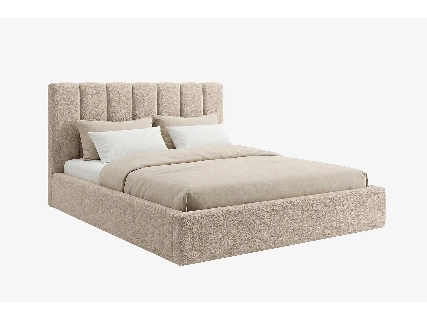 Lit capitonné MNUUO FELAA avec coffre de rangement, beige, 140 x 200 cm, sommier à lattes en bois relevable