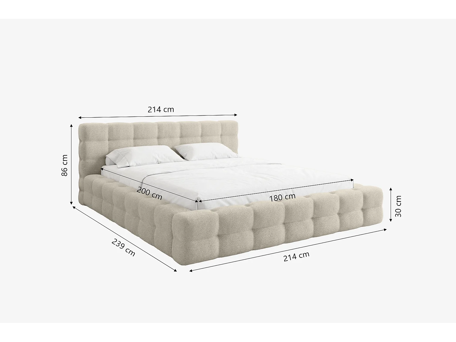 MNUUO Gestoffeerd bed KAIO met opbergbox, beige, 180 x 200 cm, opklapbare lattenbodem