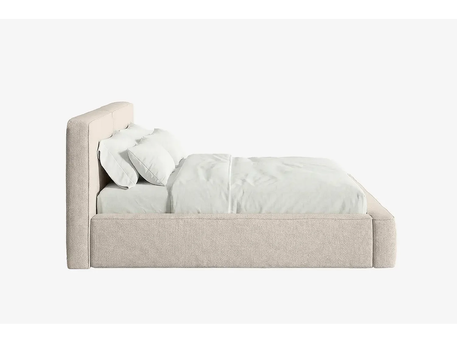 Lit capitonné MNUUO NEENO avec coffre de rangement, beige, 140 x 200 cm, sommier à lattes en bois relevable