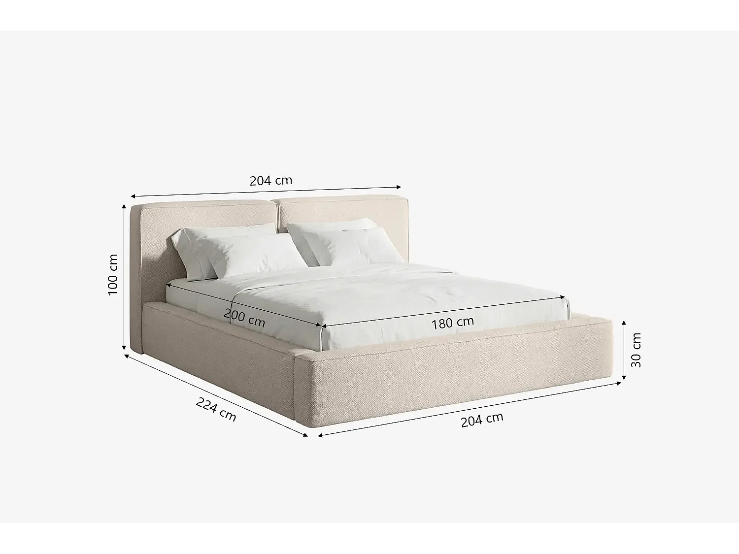 Lit capitonné MNUUO NEENO avec coffre de rangement, beige, 180 x 200 cm, sommier à lattes en bois relevable