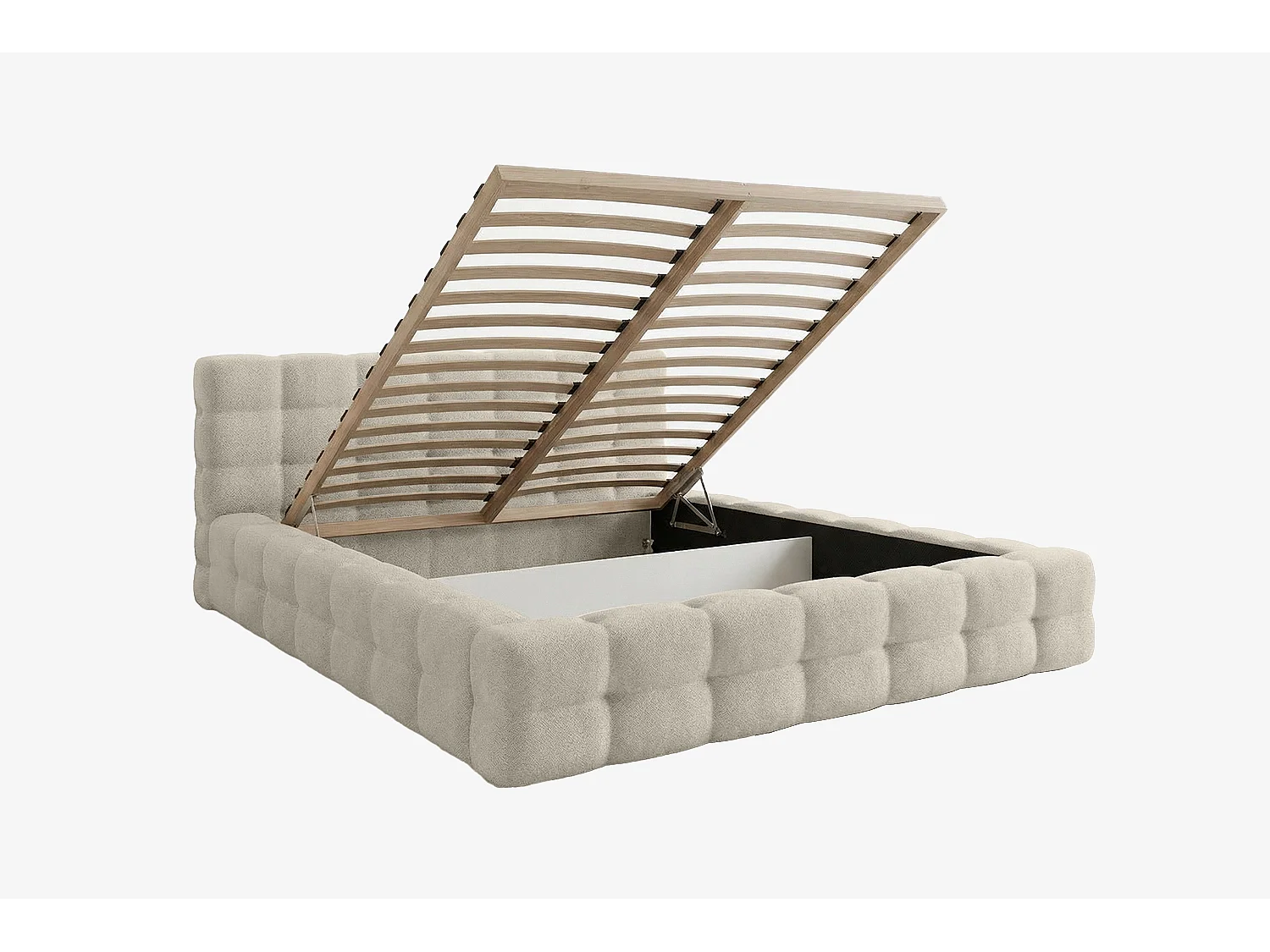 MNUUO Gestoffeerd bed KAIO met opbergbox, beige, 140 x 200 cm, opklapbare lattenbodem