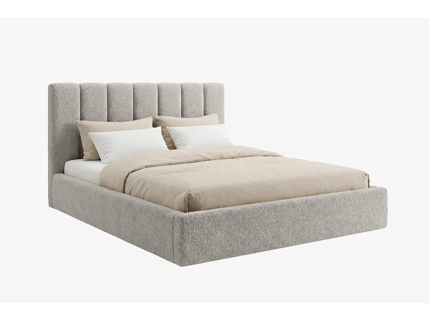 Lit capitonné MNUUO FELAA avec coffre de rangement, gris clair, 180 x 200 cm, sommier à lattes en bois relevable