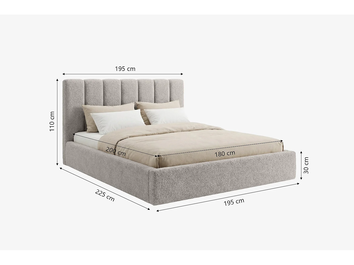 Lit capitonné MNUUO FELAA avec coffre de rangement, gris clair, 180 x 200 cm, sommier à lattes en bois relevable
