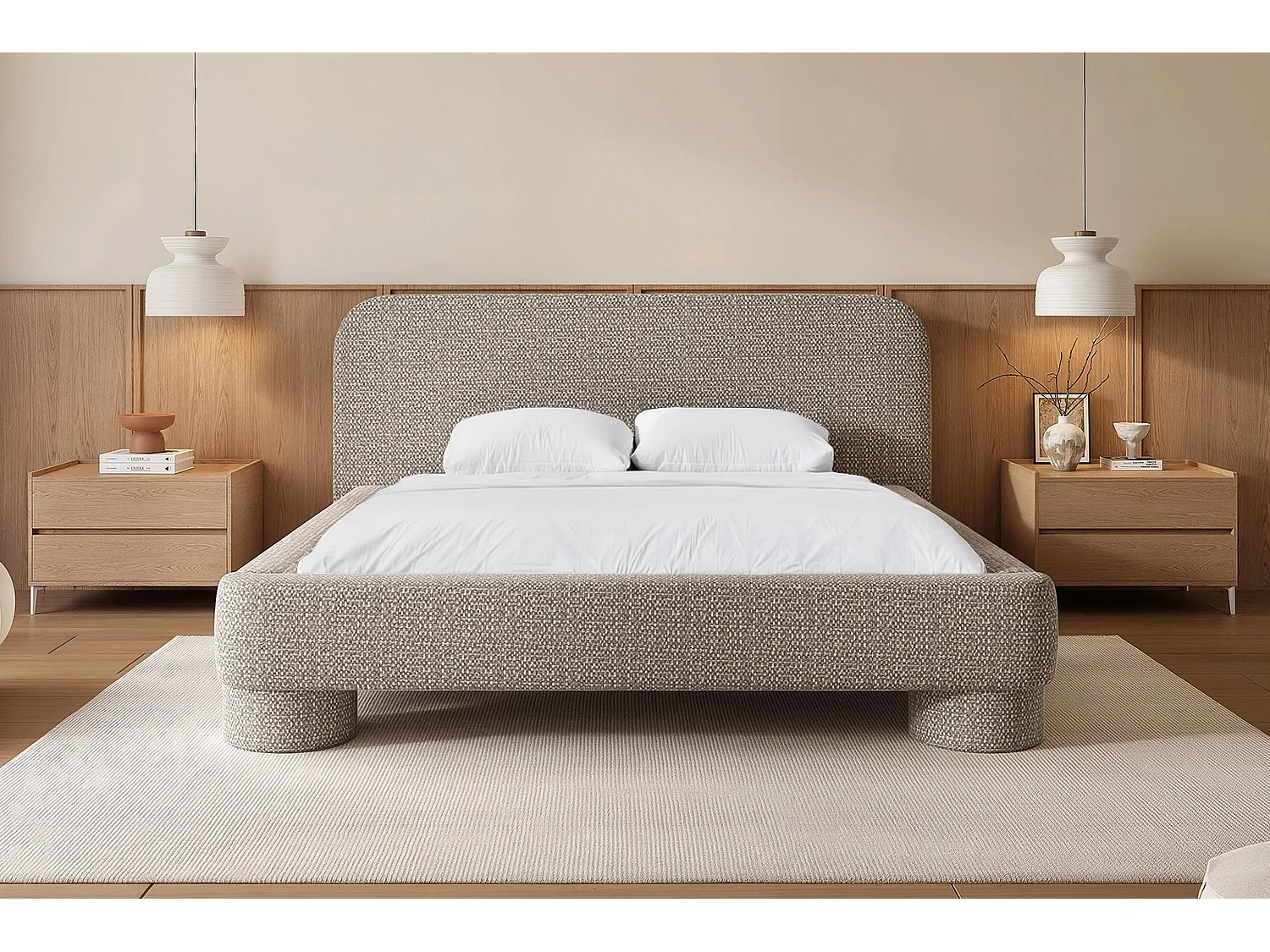 Lit capitonné MNUUO COLEA avec coffre de rangement, beige, 160 x 200 cm, sommier à lattes en bois relevable