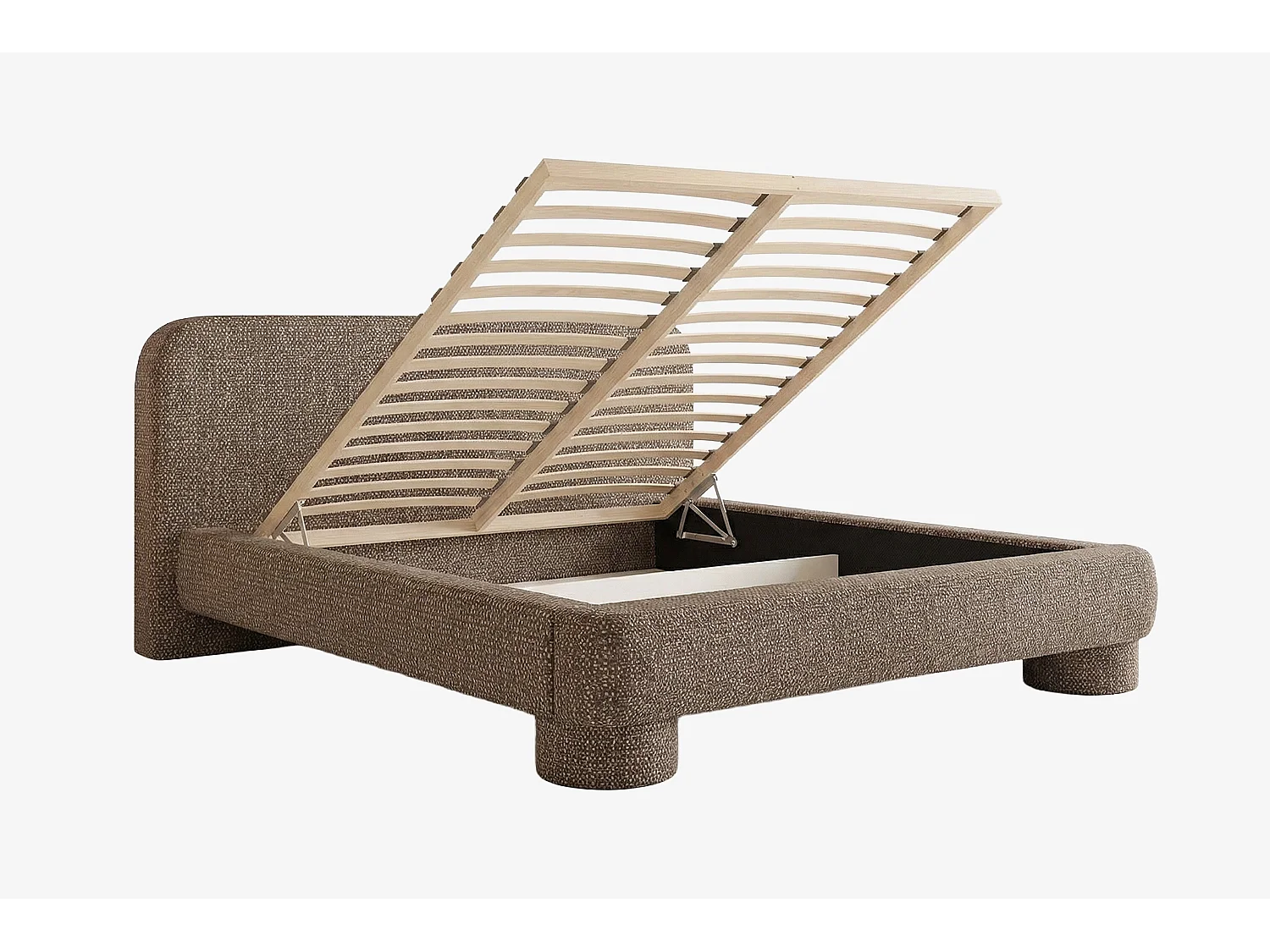 Lit capitonné MNUUO COLEA avec coffre de rangement, beige, 160 x 200 cm, sommier à lattes en bois relevable
