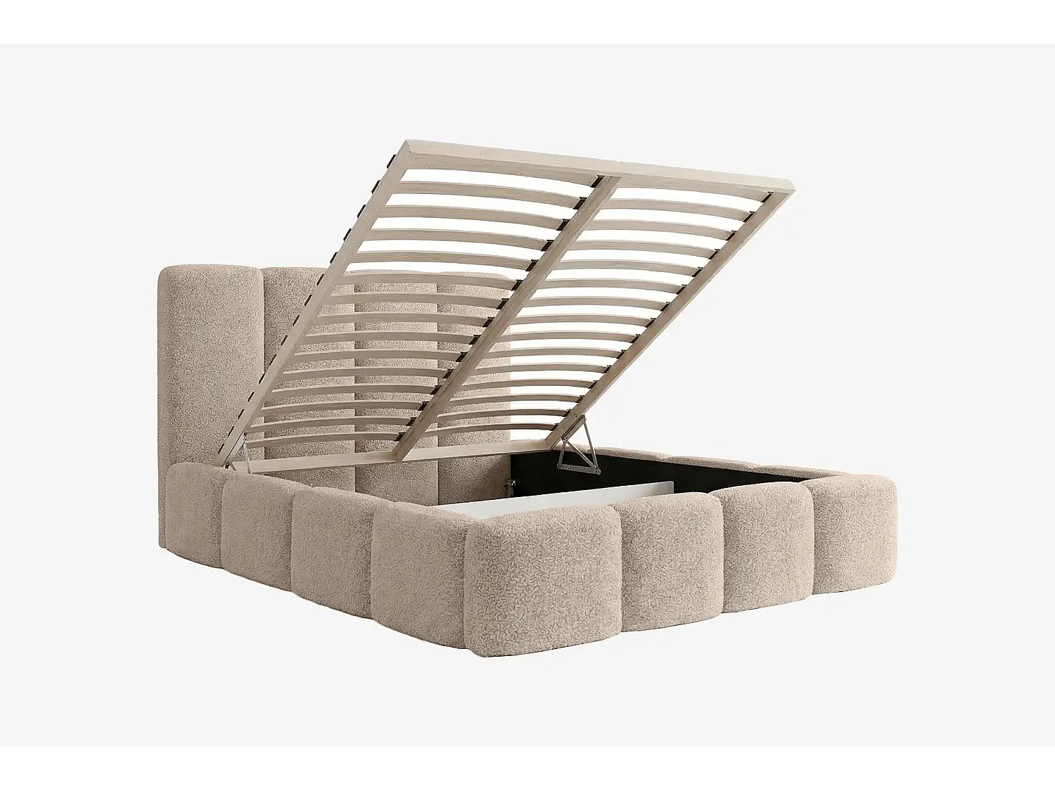 MNUUO Polsterbett MIOA mit Bettkasten Beige 200 x 200 cm Hebbarer Holz-Lattenrost
