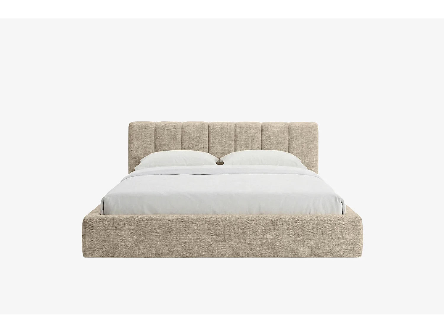 MNUUO Gestoffeerd bed RENZY met opbergbox, beige, 200 x 200 cm, opklapbare lattenbodem