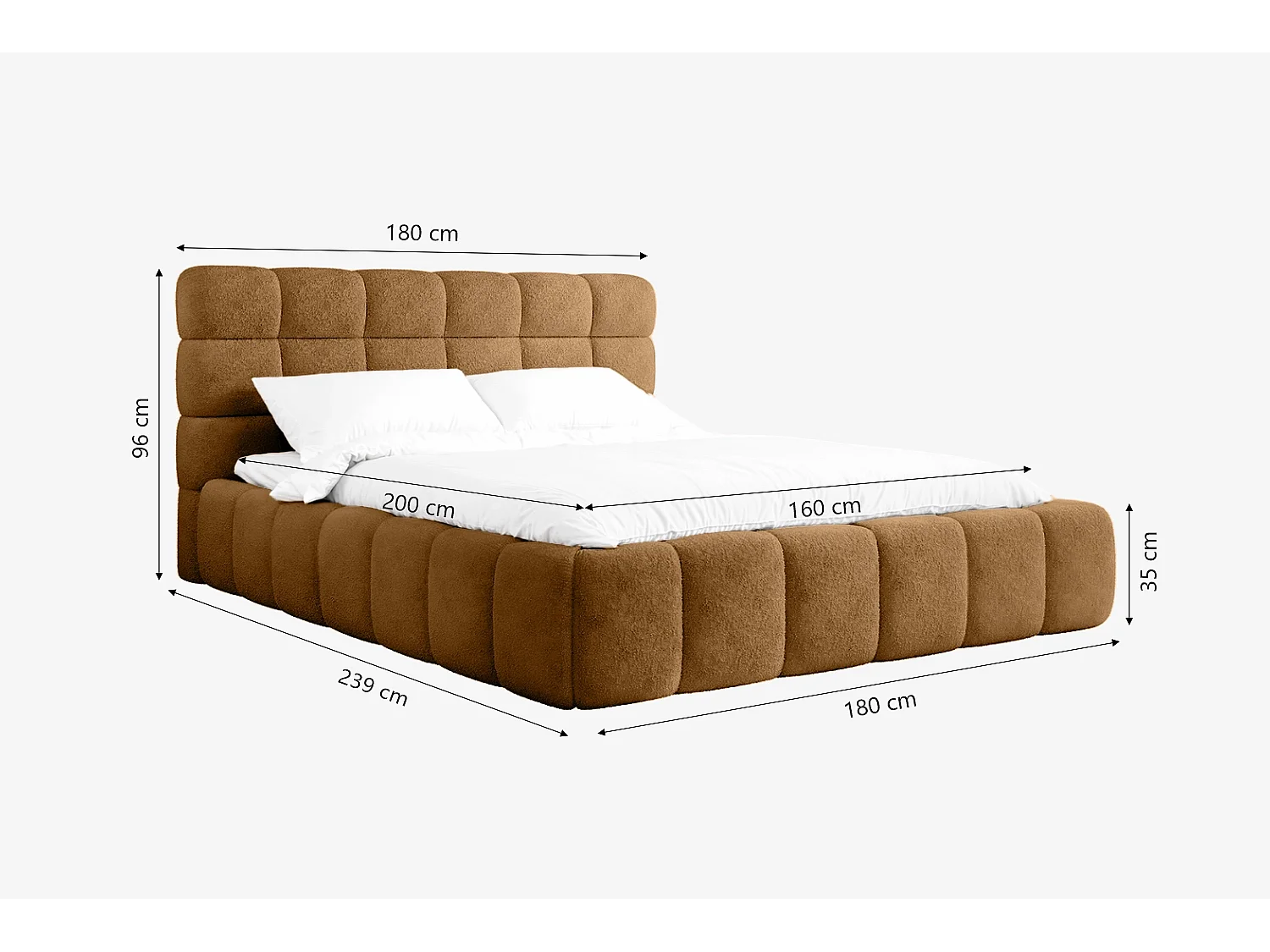 Lit capitonné MNUUO CHOCCO avec coffre de rangement, ocre, 160 x 200 cm, sommier à lattes en bois relevable