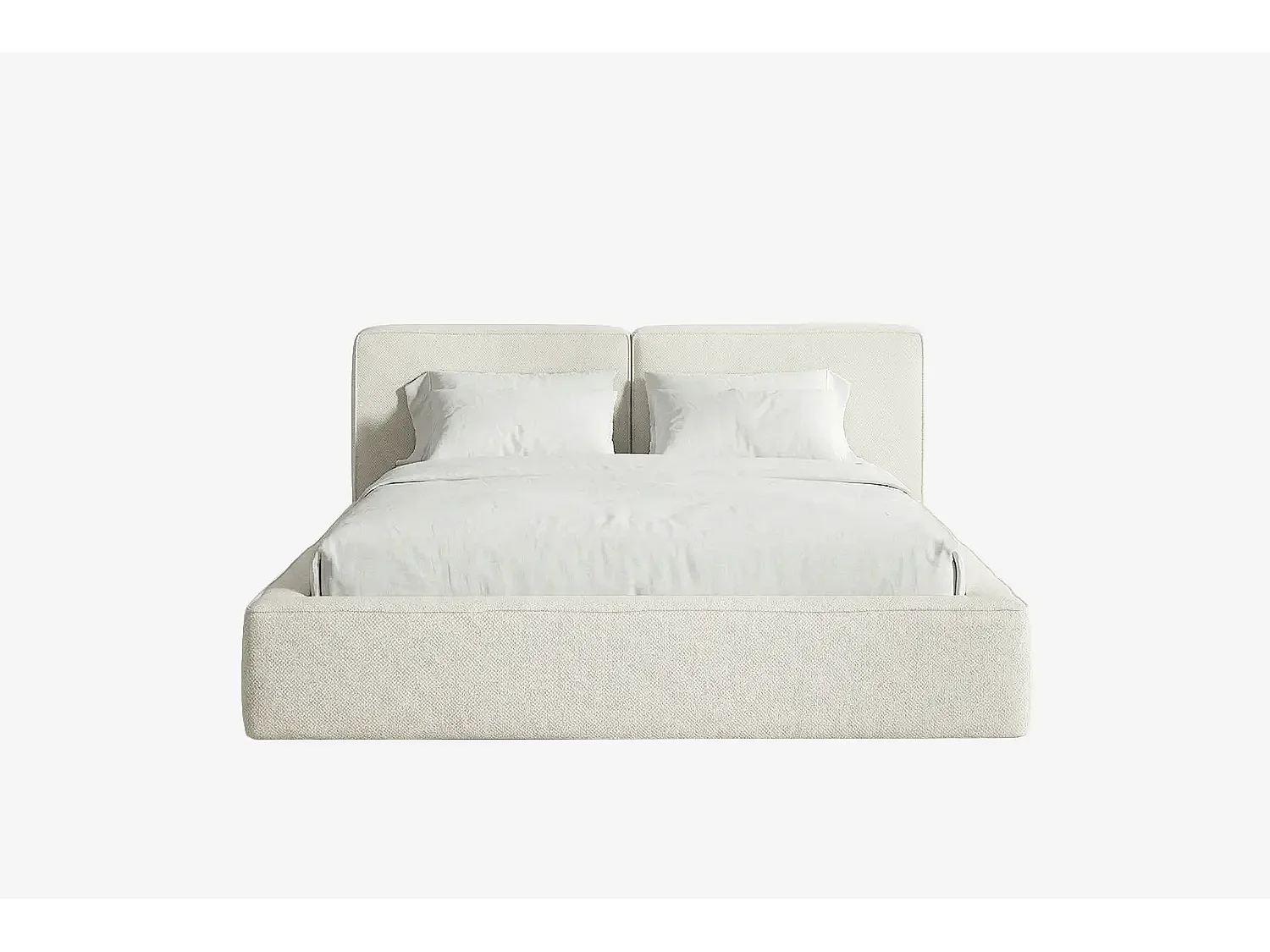 Lit capitonné MNUUO NEENO avec coffre de rangement, crème, 160 x 200 cm, sommier à lattes en bois relevable
