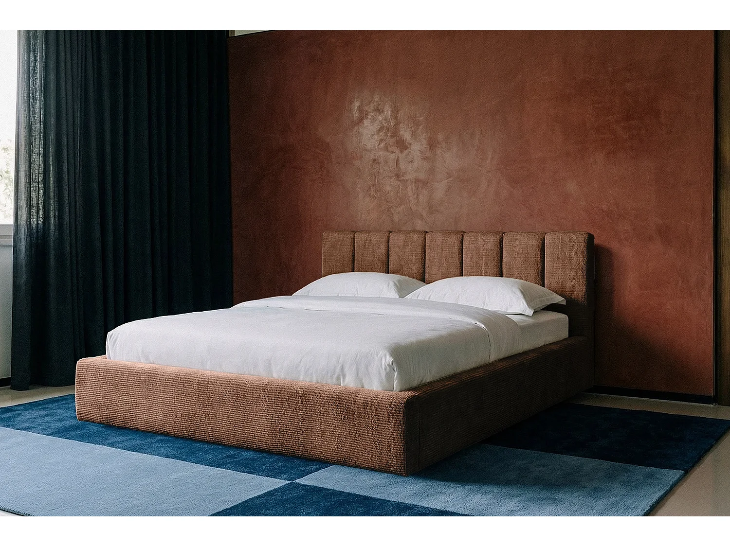 Lit capitonné MNUUO RENZY avec coffre de rangement, rose, 180 x 200 cm, sommier à lattes en bois relevable