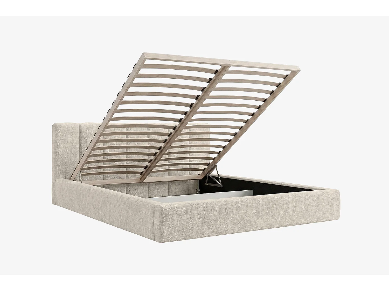 MNUUO Gestoffeerd bed RENZY met opbergbox, crème, 140 x 200 cm, opklapbare lattenbodem
