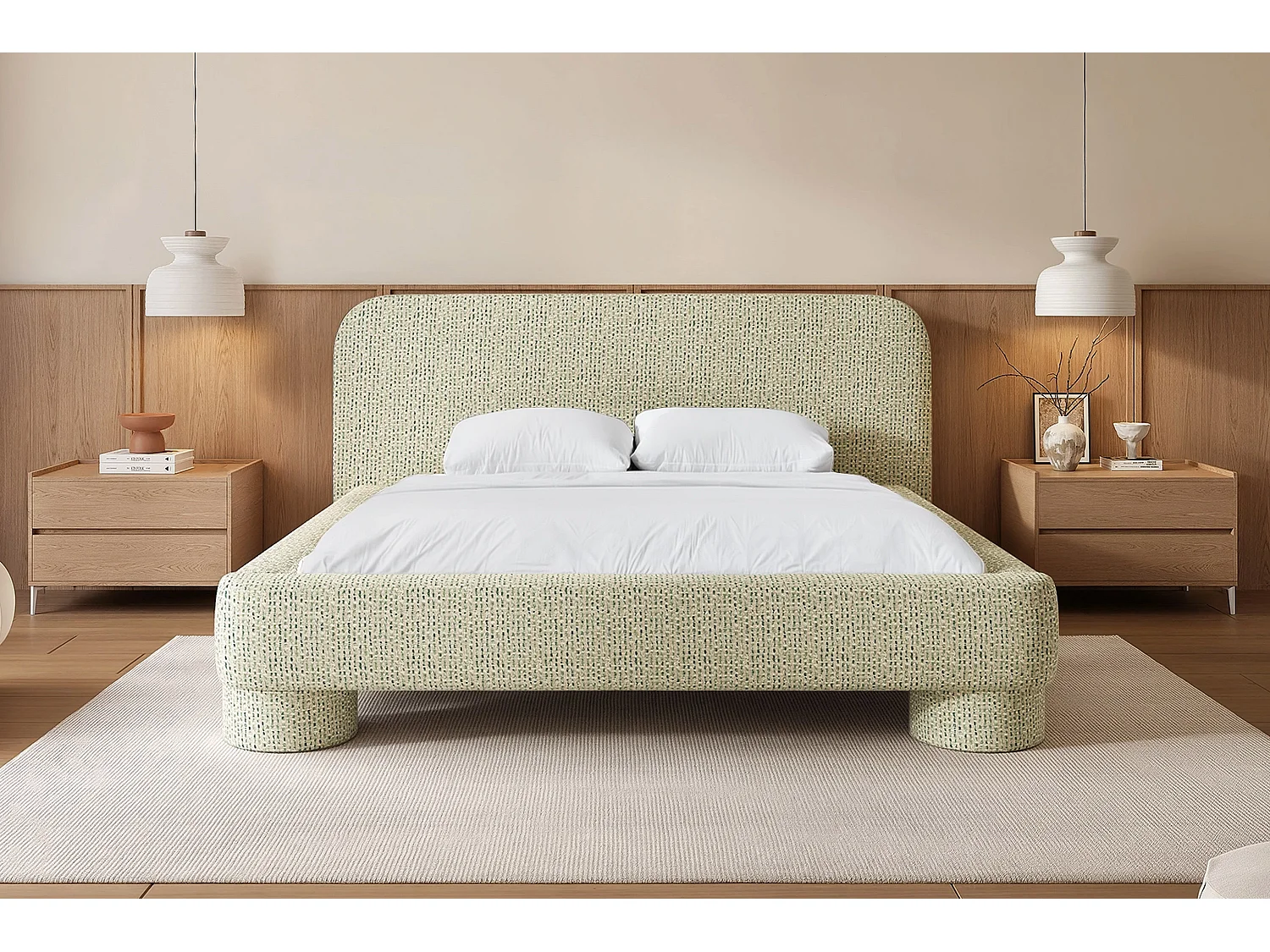 Lit capitonné MNUUO COLEA avec coffre de rangement, vert, 140 x 200 cm, sommier à lattes en bois relevable